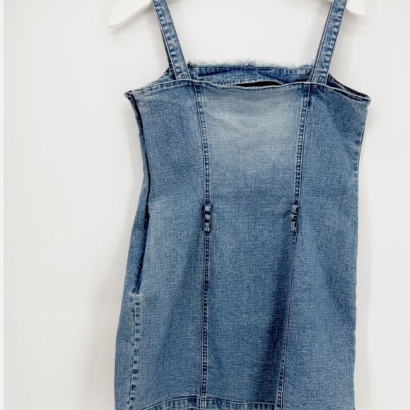 Forenza Vtg 90s Medium Wash Stretch Denim Mini Dress Sz 6 - Picture 3 of 8